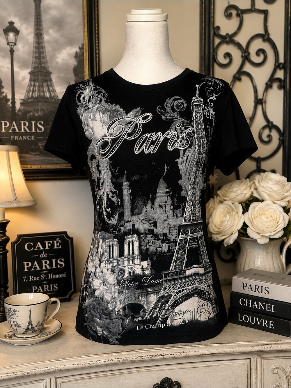 Women's Black Paris Graphic Tee by